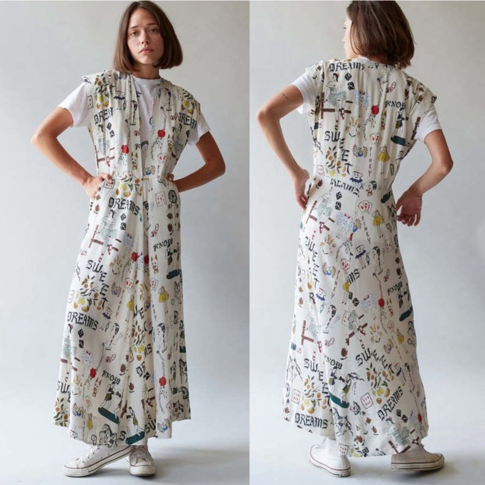 NWT CARON CALLAHAN X 69 TEARZ tattoo flash "Dottie" maxi dress in doodle print